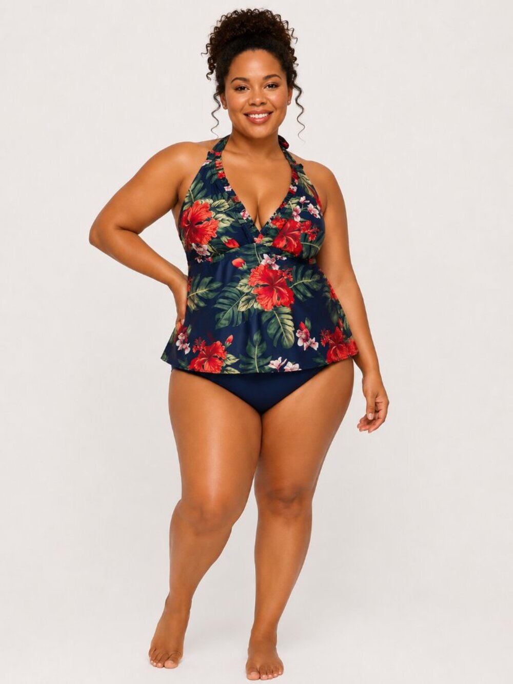 Navy Floral Flyaway Tankini Swimsuit 2XL 20W Tummy Control NWOT